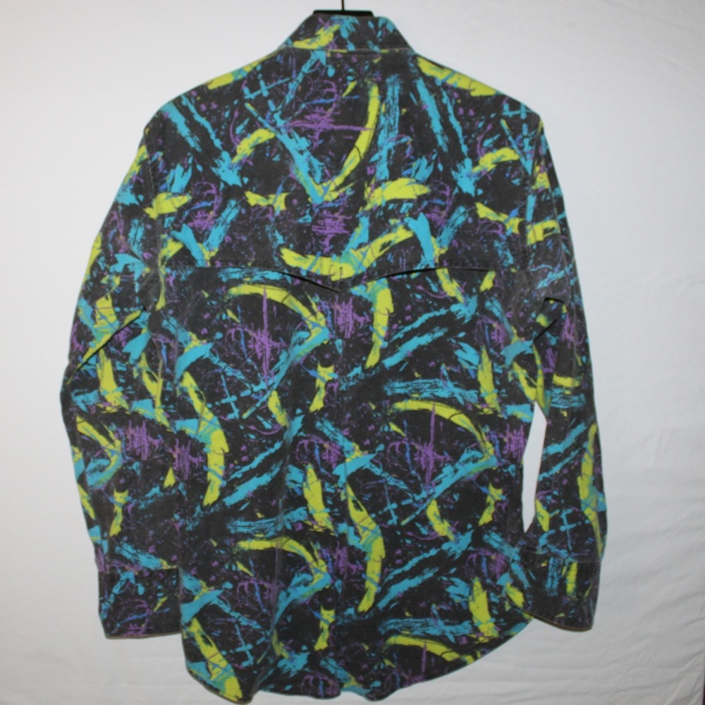 Ruddock Bros Vintage 90s Abstract Print Western Shirt Long Sleeve Mens Size‎ M